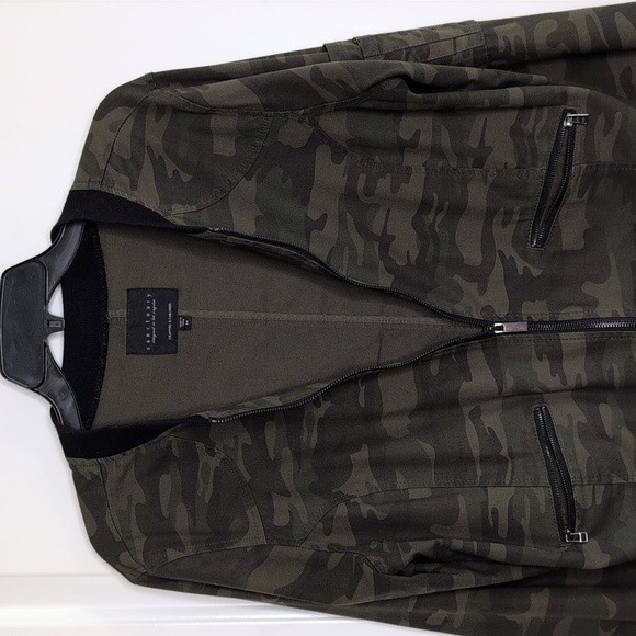 Anthropology Sanctuary Camo Bomber Jacket Zipper Pockets Black Trim Women's M - Picture 5 of 14